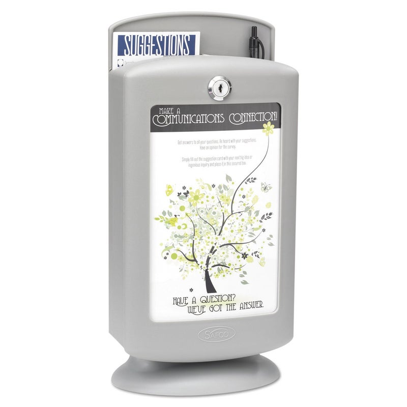 Safco Customizable Suggestion Box 4233GR with 25 Suggestion Cards, Secure Collection & Customizable Display, Gray,Display Area 5.5'W x 8.5'H - Image 3